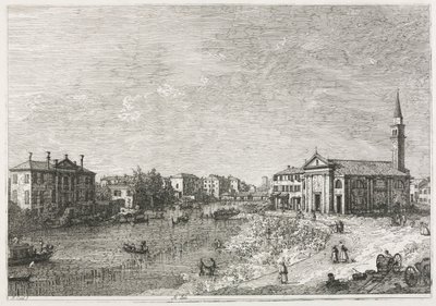 Näkymät: Dolon näkymä, Brentan kaupunki, Venetsian länsipuolella, 1735-1746. tekijältä Giovanni Antonio Canal