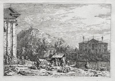 Näkymät Venetsiaan ja sen ympäristöön: Kaupunki joen takana tekijältä Antonio Canaletto