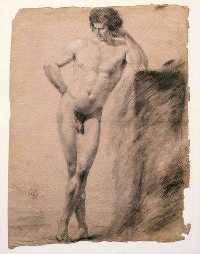 Antonio Canovan (1757-1822) tutkimus sokkeliin nojaavasta miehestä, piirustus tekijältä Antonio Canova