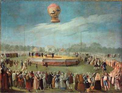Ilmapallon nousu Kaarle IV:n tuomioistuimen läsnäollessa, n. 1783 tekijältä Antonio Carnicero
