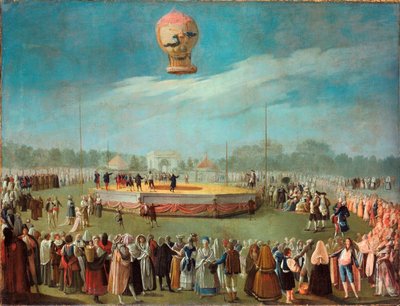 Ilmapallon nousu Kaarle IV:n tuomioistuimen läsnäollessa - Antonio Carnicero Mancion (1748-1814) maalaus öljy kankaalle tekijältä Antonio Carnicero