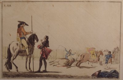 Picador ratsastaa ja vetää härkää tekijältä Antonio Carnicero