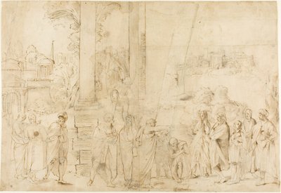 Pyhä Paavali kastaa Dionysoksen Areopagiittia (recto); Luonnokset vauvasta, käsistä (käänteinen) tekijältä Antonio Carracci