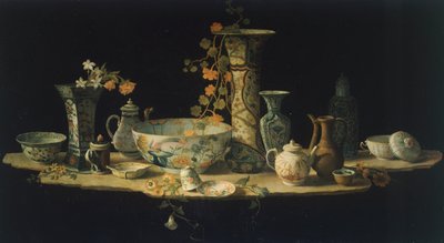 Valmisteleva maalaus kovakivipöytälevyyn posliinimaljakoineen, n. 1875, Antonio Cioci (1722-1792), öljy kankaalle. tekijältä Antonio Cioci or Ciocchi