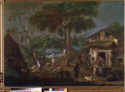 ""Italian maisema"" (italialainen maisema) Maalaistalo Italian maaseudulla. Antonio Dizianin (1737-1797) maalaus Mikalojus Konstantinas Ciurlionisin taidemuseo, Kaunas, Liettua tekijältä Antonio Diziani