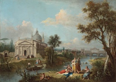 Italialainen jokimaisema (öljy kankaalle) tekijältä Antonio & F. Zuccarelli (1702 88) Visentini