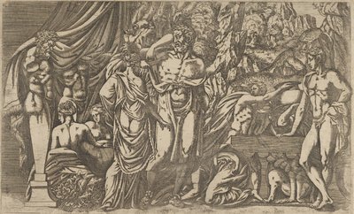 Hercules pukeutunut naiseksi, 1540-45. tekijältä Antonio Fantuzzi