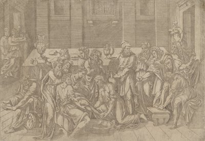 Jeesus pesee opetuslasten jalkoja, 1540-45. tekijältä Antonio Fantuzzi