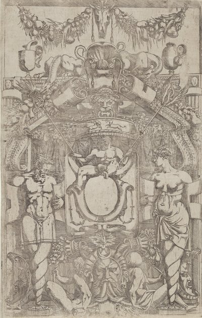 Koriste, jossa on pieni tyhjä soikea, 1540-45. tekijältä Antonio Fantuzzi