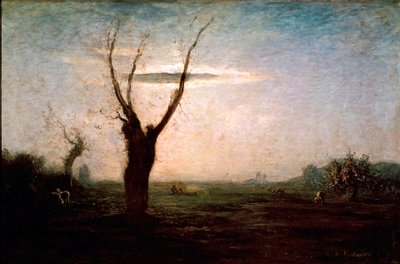 Huhtikuu Lopputalven maisema puulla vielä ilman lehtiä. Antonio Fontanesin (1812-1882) maalaus tekijältä Antonio Fontanesi