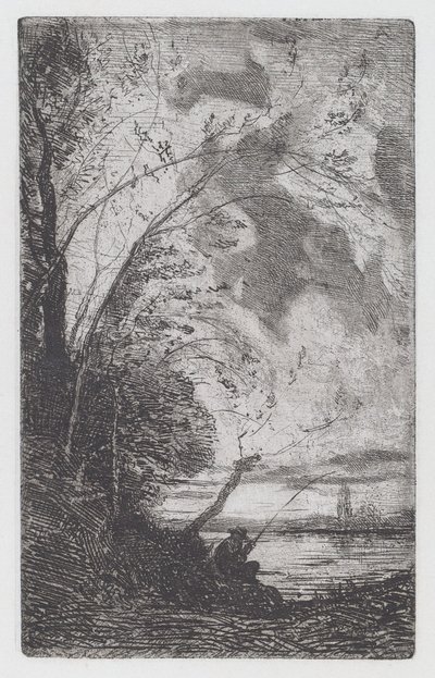 Kalastaja järven rannalla tekijältä Antonio Fontanesi
