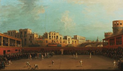 Kuningas Ferdinand IV ja Napolin kuningatar Caroline osallistuvat peliin Palla a Bracciale, tekijältä Antonio Joli