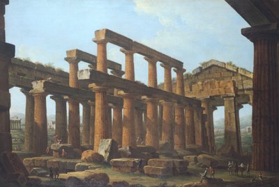 Antonio Joli (1700-1777) Poseidonin temppeli Paestumissa tekijältä Antonio Joli