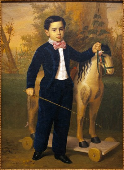 Muotokuva pienestä pojasta puisen hevosen kanssa. Antonio Maria Esquivelin (1806-1857) maalaus, Oil On Canvas, ves 1851. Museum of Fine Arts Sevillassa, Espanjassa. tekijältä Antonio María Esquivel y Suárez de Urbina