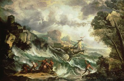 Merimaisema haaksirikkoutuneena, n. 1700-07 (öljy kankaalle) (katso myös 123093) tekijältä Antonio Marini
