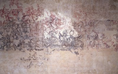 Taisteluturnaus, fragmentti seinämaalauksesta Sala del Pisanellosta (entinen Sala dei Principi) (sinopia) tekijältä Antonio Pisanello