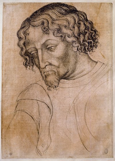 Parrakkaan miehen rintakuva, kolme neljäsosaa päästä vasemmalle nojaten. Piirustus työpajasta Antonio di Puccio Pisano dit Pisanello (1395-1455). Sulka (piirustus), veri. Mitat: 28 x 20 cm. Louvre, piirustustoimisto tekijältä Antonio Pisanello