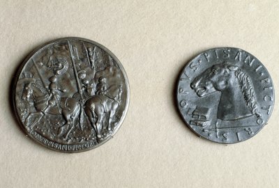 Cremonan herran Francesco Sforzan mitali hevosen selässä (pronssia) tekijältä Antonio Pisanello