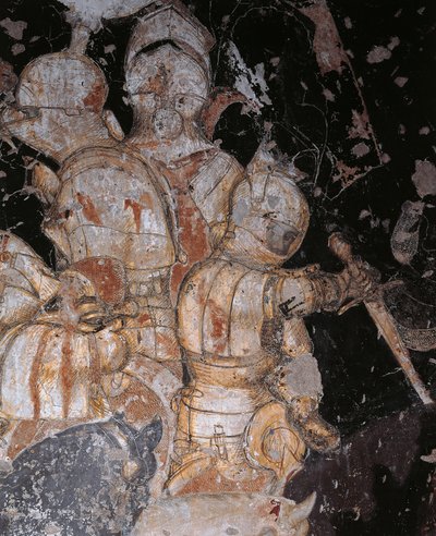 Antonio Pisanon Tournament-Battle of Louvezerp, joka tunnetaan nimellä Pisanello (ennen 1395 - noin 1455), fresko, yksityiskohta, Palazzo Ducale, Mantova tekijältä Antonio Pisanello