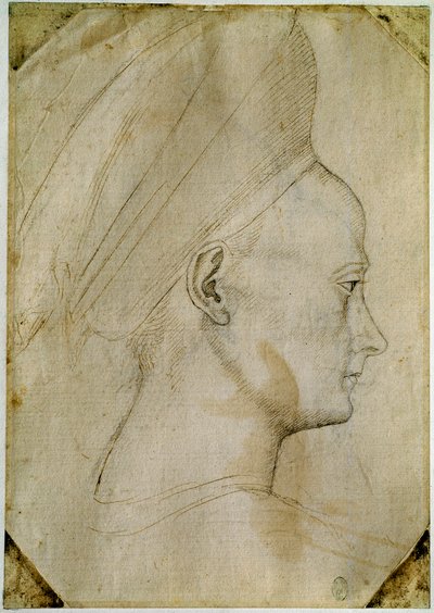 Nuoren naisen pää, profiilissa oikealla. Piirustus Antonio di Puccio Pisano dit Pisanellon (1395-1455) työpajasta. Ruskea muste, musta kivi, höyhen. Mitat: 24,6 x 17,2 cm. Louvre, Cabinet des dessins. tekijältä Antonio Pisanello