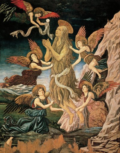 Egyptin Marian taivaaseenastumis tai Pyhän Maria Magdaleenan taivaaseenastuminen, Antonio Benci tunnetaan nimellä Pollaiuolo (1431-n. 1498), öljyä ja temperaa puussa tekijältä Antonio Pollaiuolo