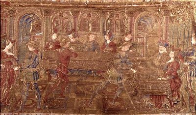 The Conviction of Herodes, kuvakudos, joka kuvaa kohtauksia pyhimyksen elämästä (tekstiili) tekijältä Antonio Pollaiuolo