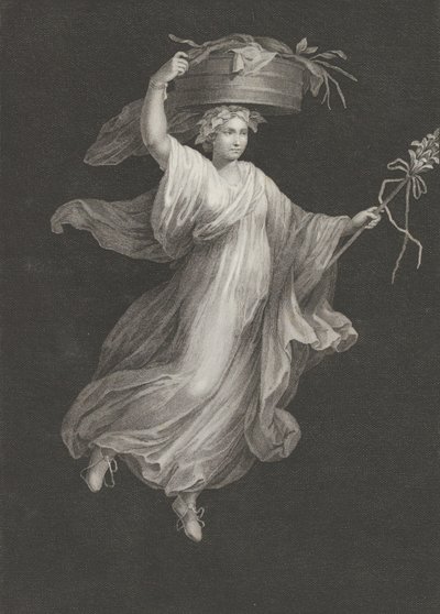 Bacchante kantaa suurta koria päässään ja pitelee sauvaa..., n. 1795-n. 1820. tekijältä Antonio Ricciani