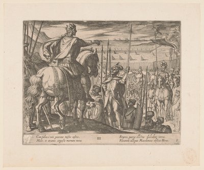 Aleksanteri Suuri opastaa makedonialaisia ​​sotilaita Aleksanteri Suuren teot (sarjan nimi) Alexandri magni praecipvae res gestae (sarjan nimi) tekijältä Antonio Tempesta