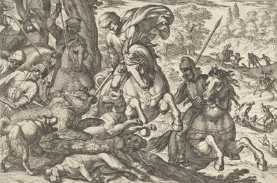 Bear Hunt, elokuvasta "Hunting Scenes VI", 1609. tekijältä Antonio Tempesta
