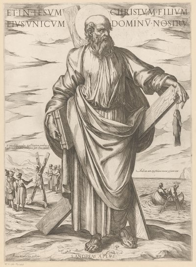 Pyhästä Andreasta Ja Jeesuksessa Kristuksessa, hänen ainoassa pojassaan, meidän Herrassamme (otsikko esineessä) Kristus, Maria en de apostle (sarjan nimi) tekijältä Antonio Tempesta