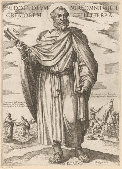 Pyhästä Pietarista Uskon jumalaan, Isään, kaikkivaltiaan taivaan ja maan Luojaan (otsikko esineessä) Kristus, Maria en de apostle (sarjan nimi) tekijältä Antonio Tempesta