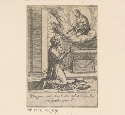 De heilige Philippus plaast zich onder de hoede van Maagd Maria Het Leven van Philippus Benitius (sarjan nimi) B. Philippi Benicius Florentin elämä. ord. B. Marian Neitsyt palvelija (sarjan nimi) tekijältä Antonio Tempesta