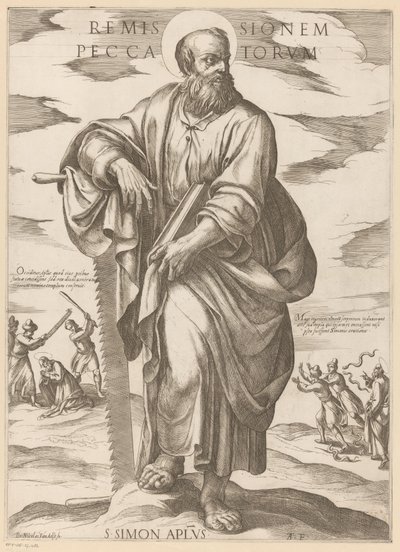 Pyhästä Simonista Syntien anteeksisaaminen (otsikko esineessä) Kristus, Maria en de apostle (sarjan nimi) tekijältä Antonio Tempesta