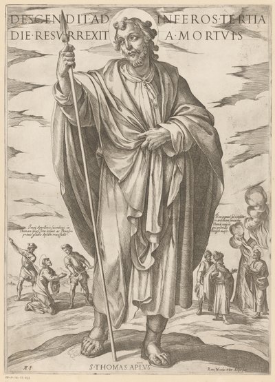 Pyhästä Tuomasta Laskeutui helvettiin kolmantena päivänä nousi kuolleista (otsikko esineessä) Kristus, Maria en de apostle (sarjan nimi) tekijältä Antonio Tempesta
