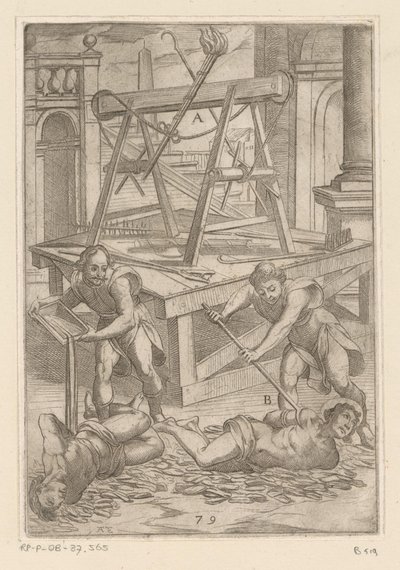 Kidutus kiehuvalla öljyllä Kristittyjen marttyyrien kärsimät kidutukset (sarjan nimi) Varia tormentorum et supplicioru crudelium (...) (sarjan nimi) tekijältä Antonio Tempesta