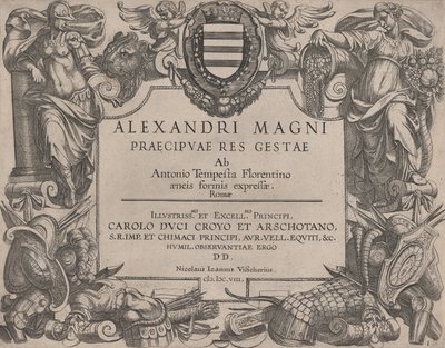 Aleksanteri Suuren elämän edessä, vasemmalla Bellona ja oikealla nainen ..., 1608. tekijältä Antonio Tempesta
