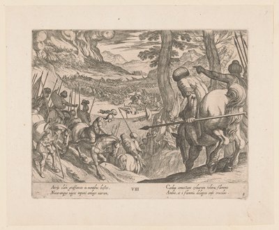 Aleksanteri Suuren armeija ympäröi vihollisen joukot tulella Aleksanteri Suuren teot (sarjan nimi) Alexandri magni praecipvae res gestae (sarjan nimi) tekijältä Antonio Tempesta