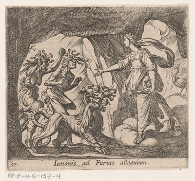 Juno en de Furien satamassa van de Hades Junon osoite raivoille (otsikko esineessä) Metamorfoosi tai muunnokset (sarjan nimi) Metamorfosen van Ovidius (sarjan nimi) tekijältä Antonio Tempesta