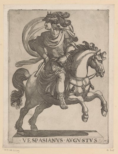 Keisari Vespasianus hevosen selässä Ensimmäiset kaksitoista Rooman keisaria hevosen selässä (sarjan nimi) XII caesares in equestri (sarjan nimi) tekijältä Antonio Tempesta