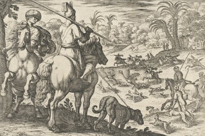 Strutsimetsästys elokuvasta "Hunting Scenes VI", 1609. tekijältä Antonio Tempesta