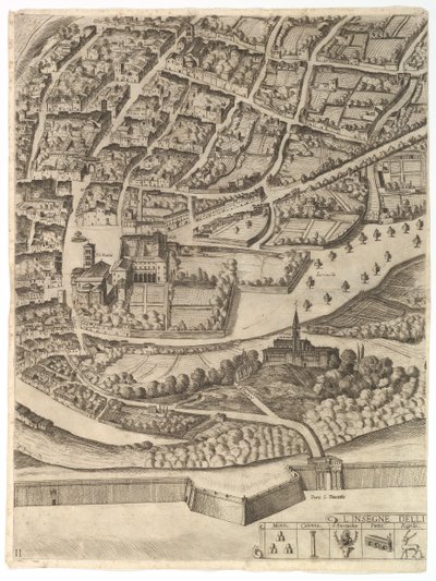Rooman kaupungin suunnitelma. Osa 11 San Pancrazion vasemmalla rannalla, 1645. tekijältä Antonio Tempesta