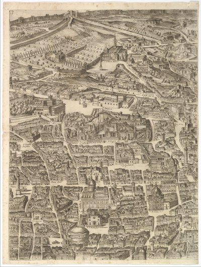 Rooman kaupungin suunnitelma. Osa 3 Santa Maria Maggioren, Pantheonin ja Trajanuksen kanssa..., 1645. tekijältä Antonio Tempesta