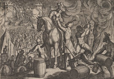 Levy 13: Hyökkäys roomalaiseen linnoitukseen yöllä, Roomalaisten sota Ba..., 1611. tekijältä Antonio Tempesta