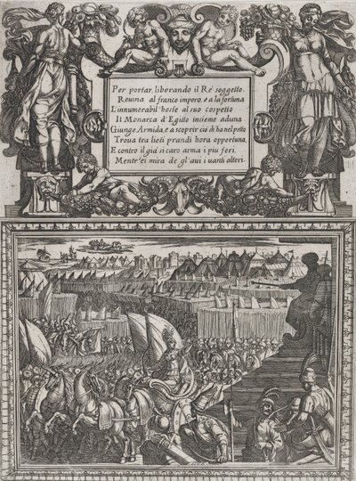 Levy 17: Kuvitus kantoon XVII, Torquato Tasson teoksesta Gerusalemme liberata ..., n. 1590-1630. tekijältä Antonio Tempesta