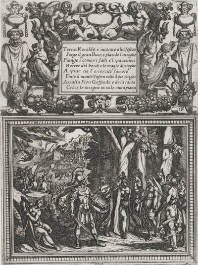 Levy 18: Kuvitus Canto XVIII:sta Torquato Tasson teoksesta "Gerusalemme liberat...", n. 1590-1630. tekijältä Antonio Tempesta