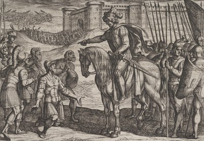 Levy 19: Miehet linnoituksesta antautuvat ja lupaavat henkensä sivilisille, sodasta..., 1611. tekijältä Antonio Tempesta
