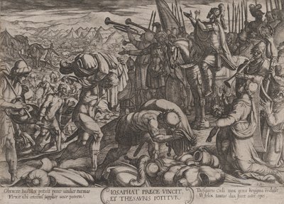 Levy 22: Josaphat kiittää Jumalaa hänen voitostaan, teoksesta The Battles of the Old..., n. 1590-n. 1610. tekijältä Antonio Tempesta