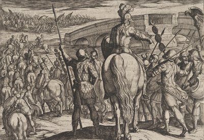 Levy 24: Uusien roomalaisten joukkojen etuvartija kääntyi takaisin, Rooman sodasta..., 1611. tekijältä Antonio Tempesta