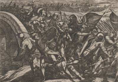 Levy 27: Hollantilaiset Moselin roomalaisen leirin yllätyshyökkäyksen aikana, The Wa..., 1611. tekijältä Antonio Tempesta