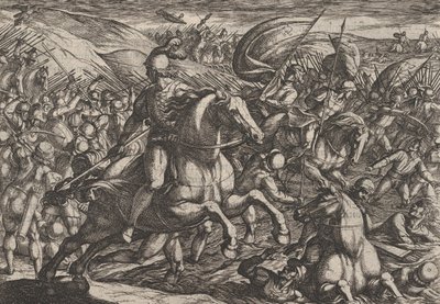 Levy 30: Cerialis ajaa hollantilaisia Reiniin, teoksesta Roomalaisten sota th...a vastaan, 1611. tekijältä Antonio Tempesta